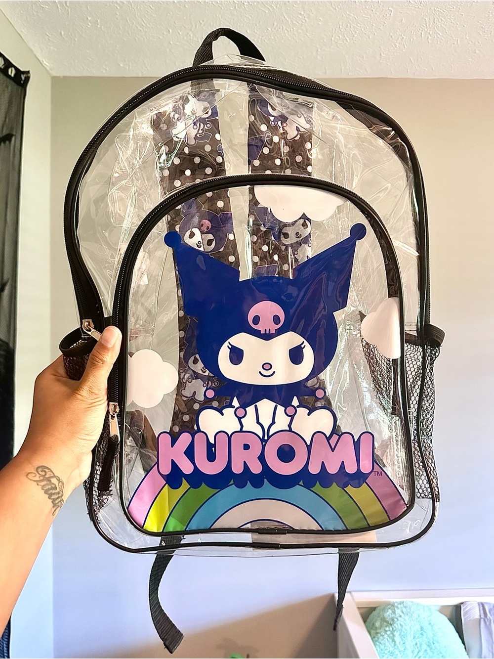 Clear Kids School Backpack in Black and Purple